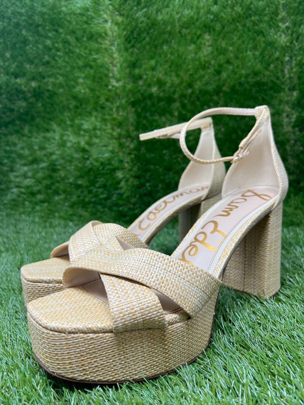 NWB Women's 10 Sam Edelman Jullian Bleached Beechwood Platform Heeled Sandals